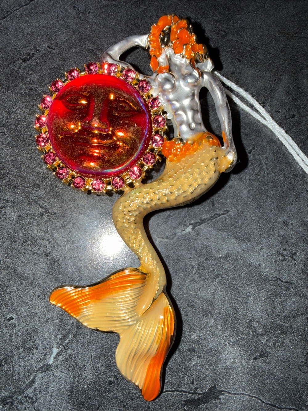 Mermaid Brooch in Orange & Red